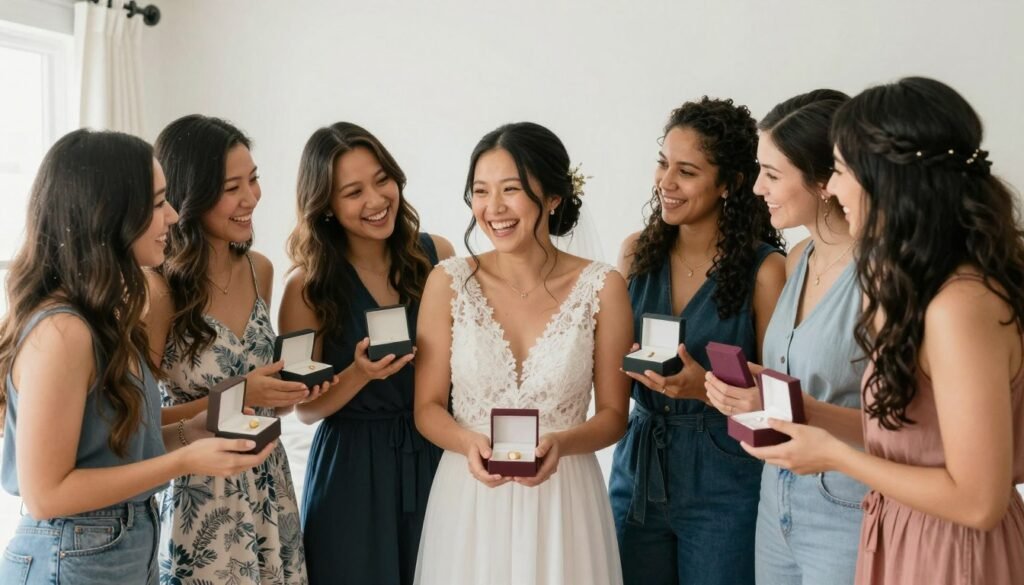 diverse group of bridesmaids celebrating together with bride