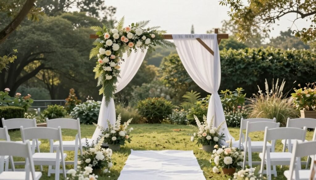 diy wedding ceremony decoration ideas with floral arch