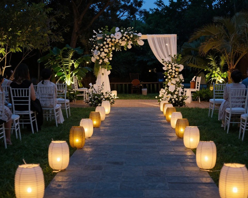 diy wedding lantern pathway decoration at night