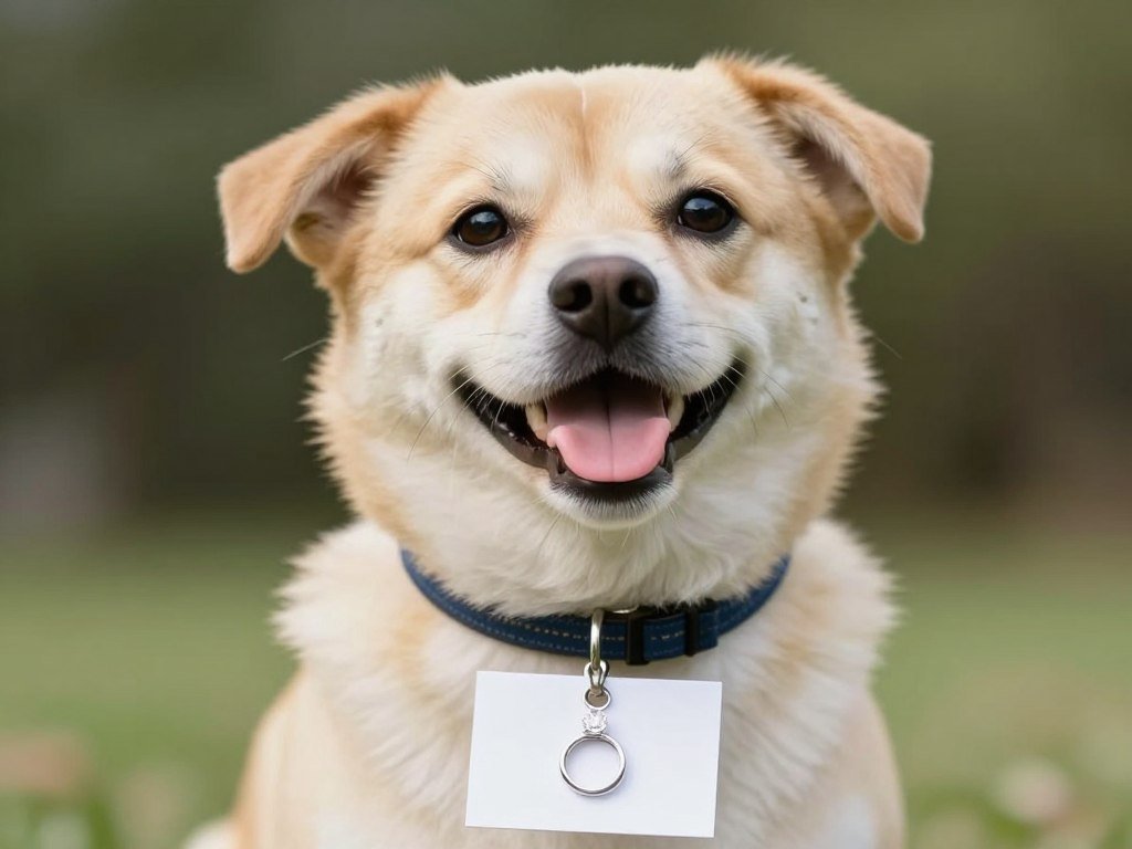 dog wearing proposal collar with ring