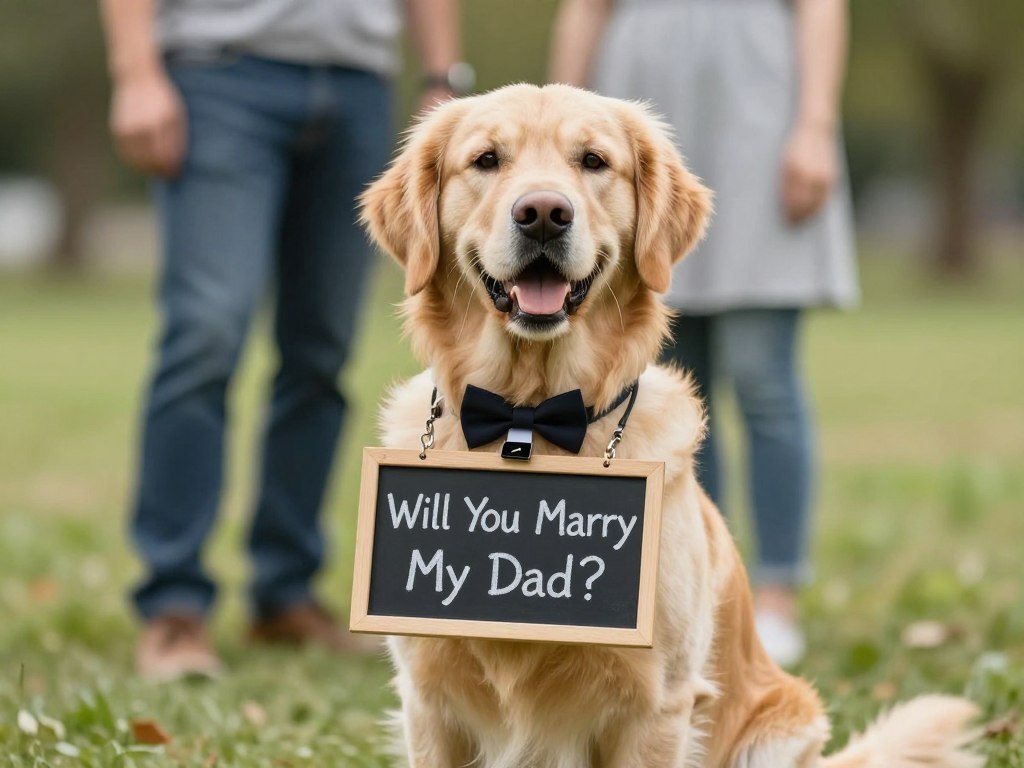 dog wearing will you marry me sign