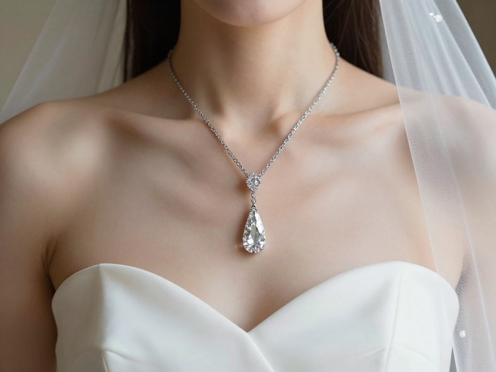 drop necklace wedding jewelry on bride