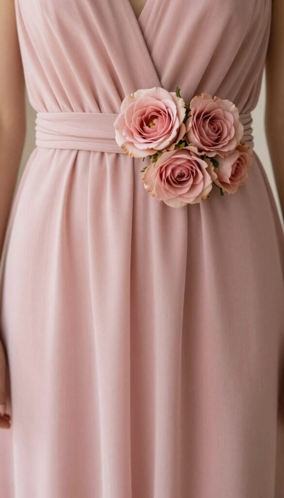 dusty rose dress detail garden flowers