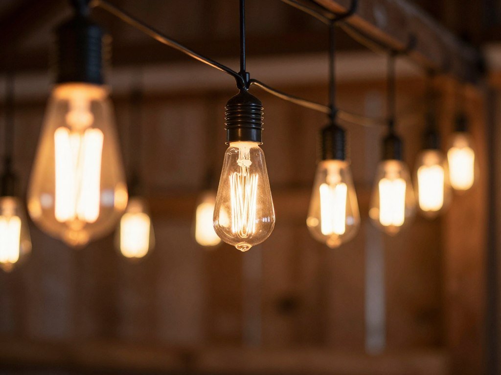 edison bulb string lights at rustic wedding venue
