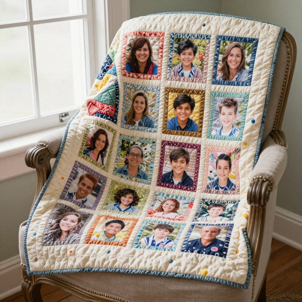 elaborate DIY memory quilt with photos