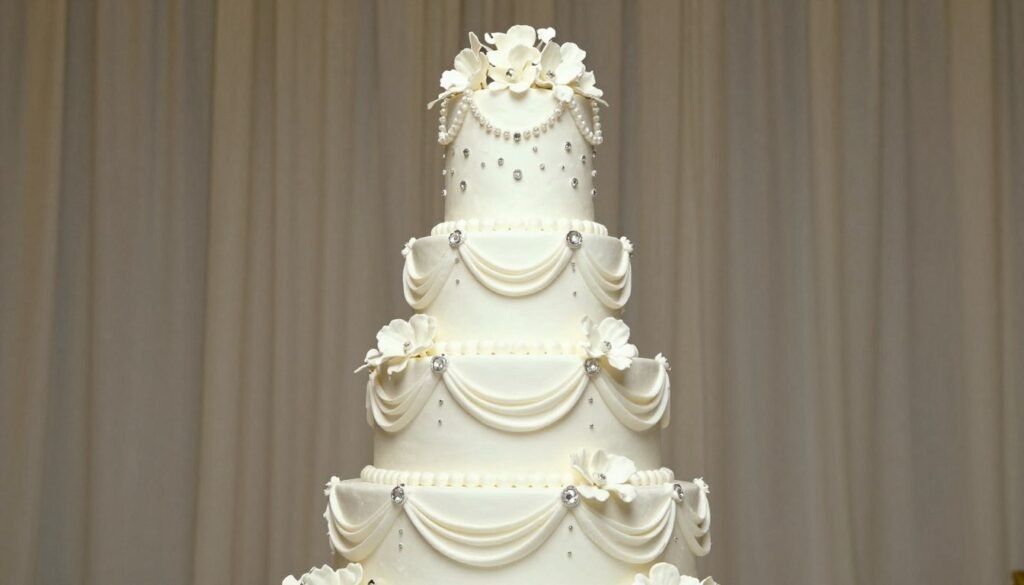 elaborate tiered cake inspired by 2000s celebrity weddings