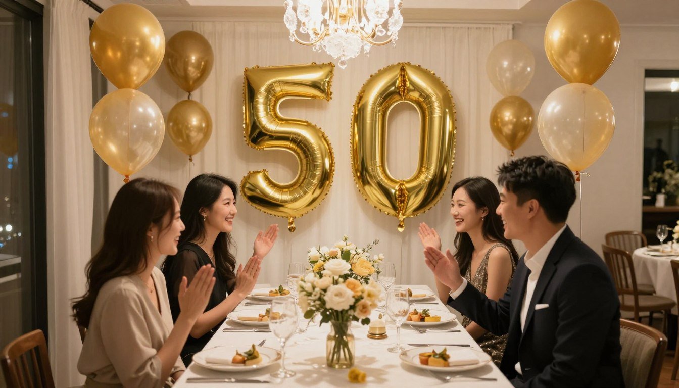 elegant 50th wedding anniversary party with gold decorations