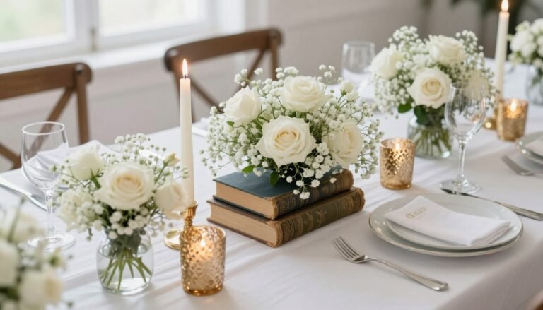 elegant book themed bridal shower ideas with vintage books and flowers