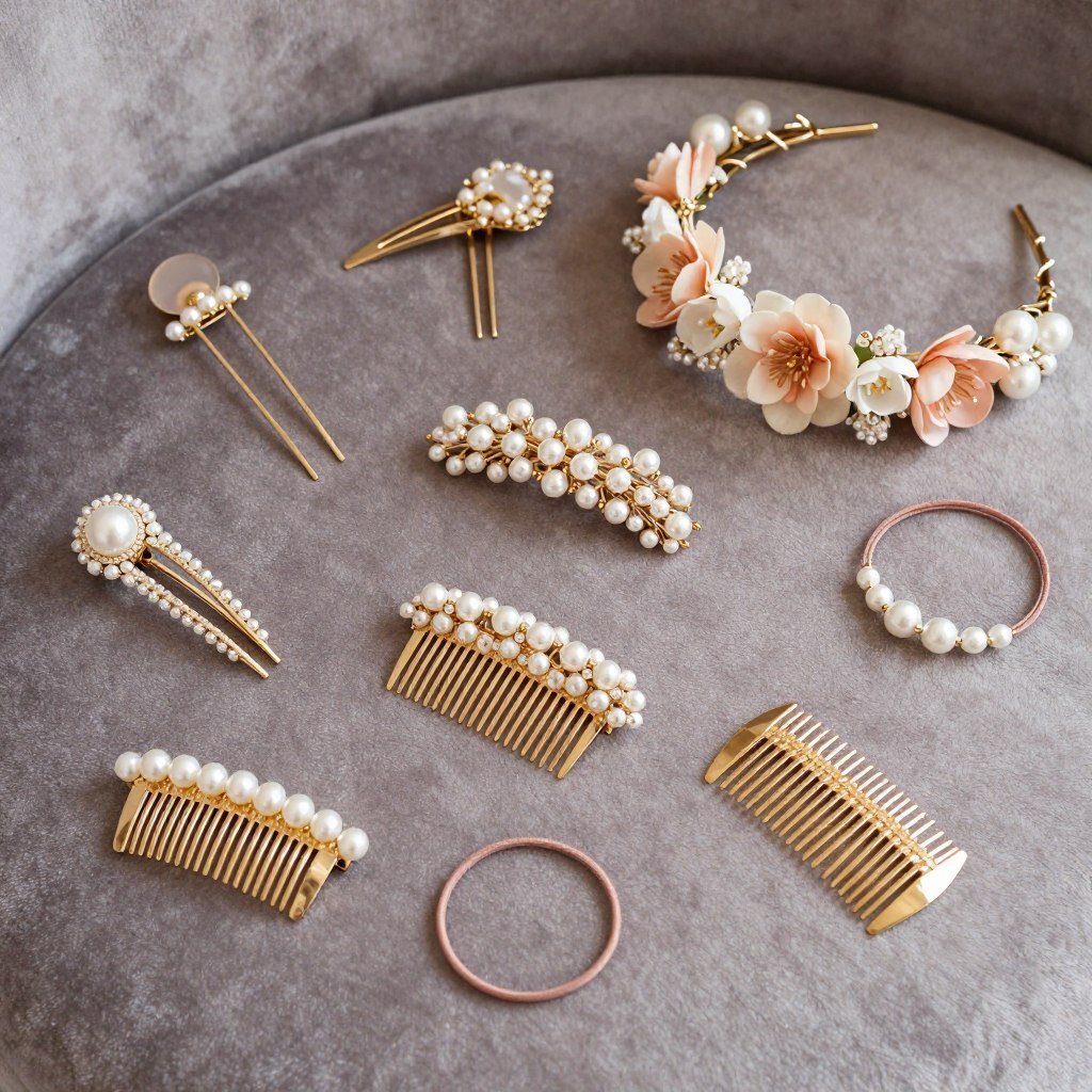 elegant bridesmaid hair accessories arranged beautifully