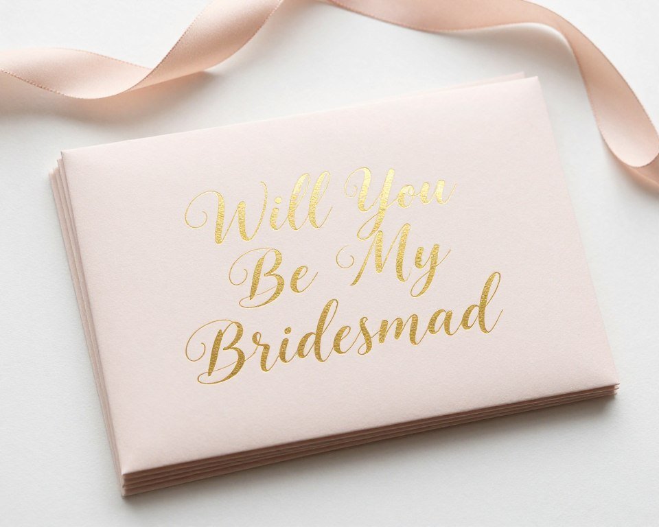 elegant bridesmaid proposal cards with gold foil and calligraphy