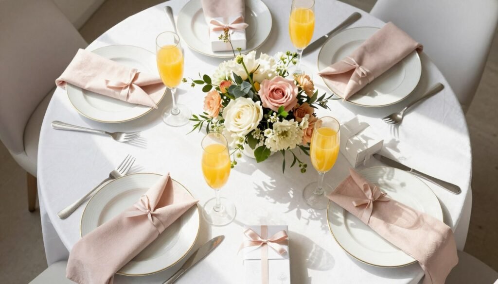 elegant brunch table setting with bridesmaid proposal boxes at each place elegant brunch table setting with bridesmaid proposal boxes at each place