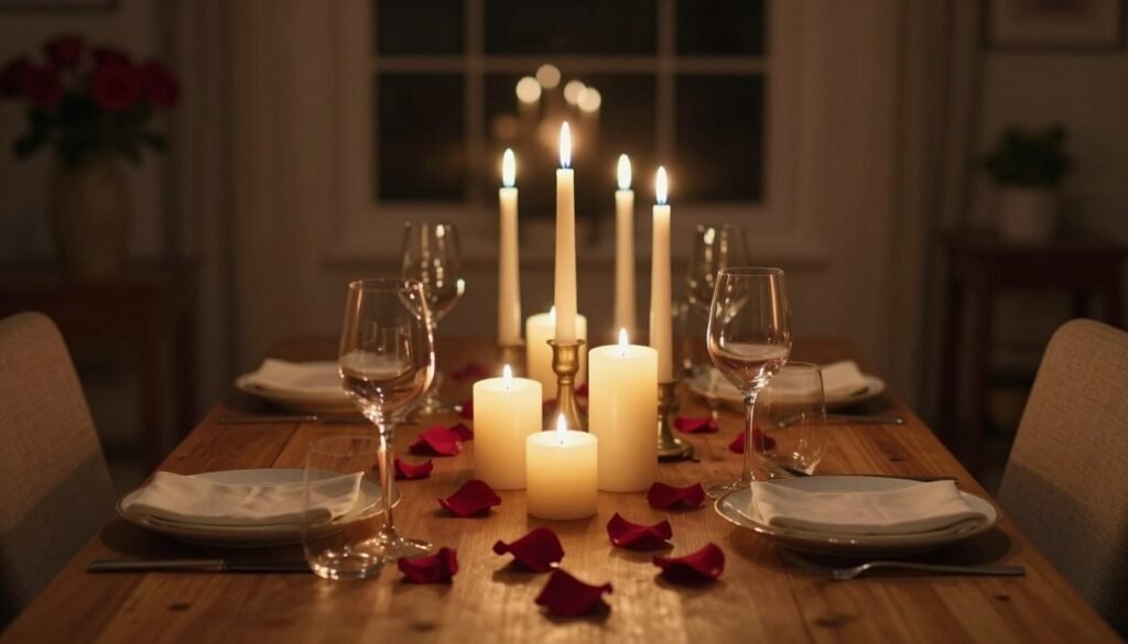 elegant candlelit dinner table set for proposal