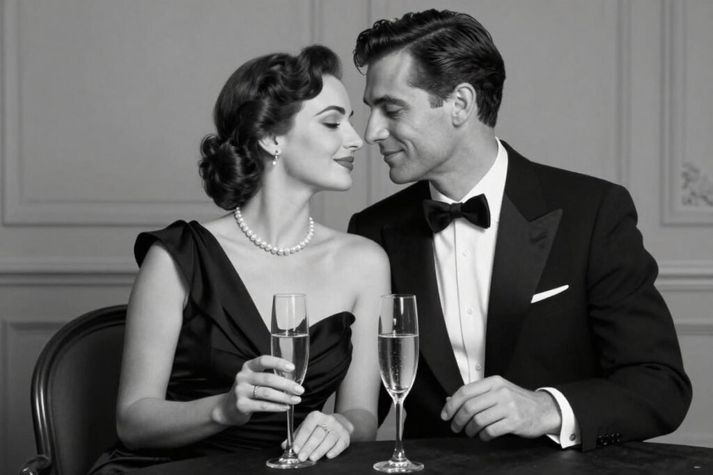 elegant couple in formal attire for anniversary photo elegant couple in formal attire for anniversary photo