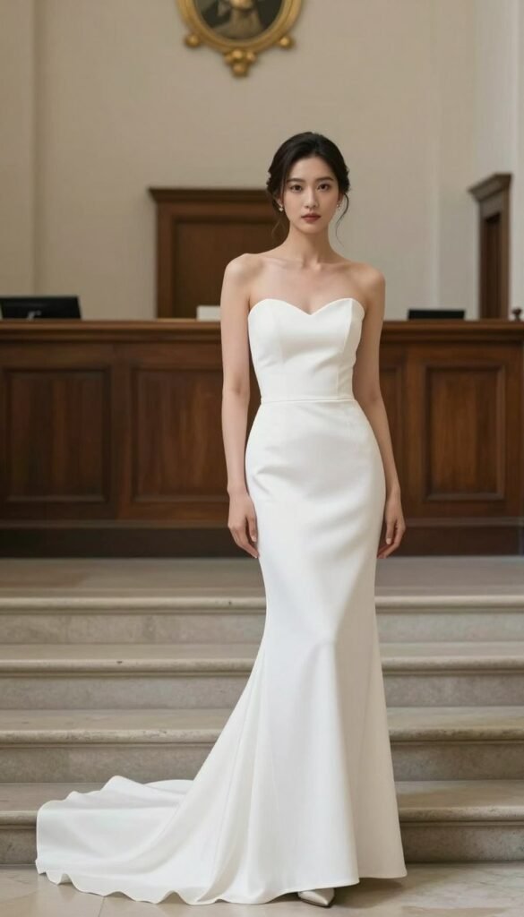 elegant courthouse wedding dress style for city hall ceremony photos