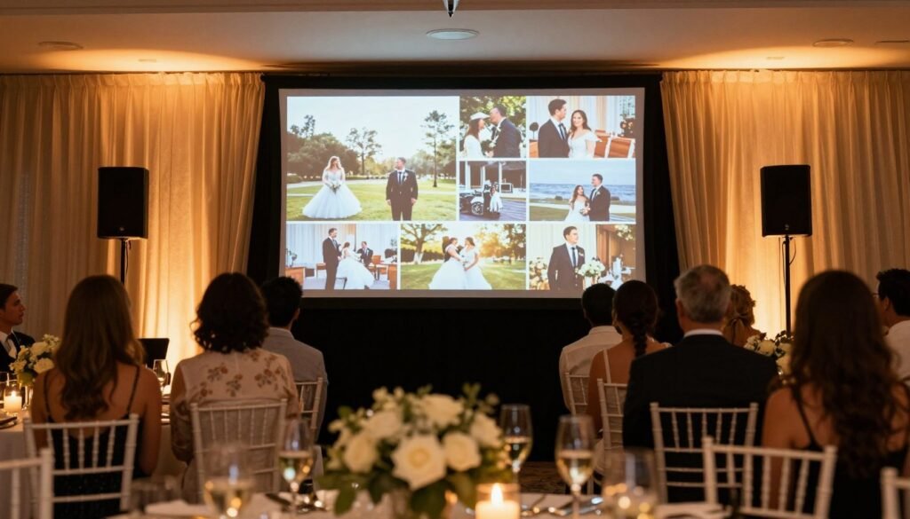 elegant digital photo slideshow display at wedding reception