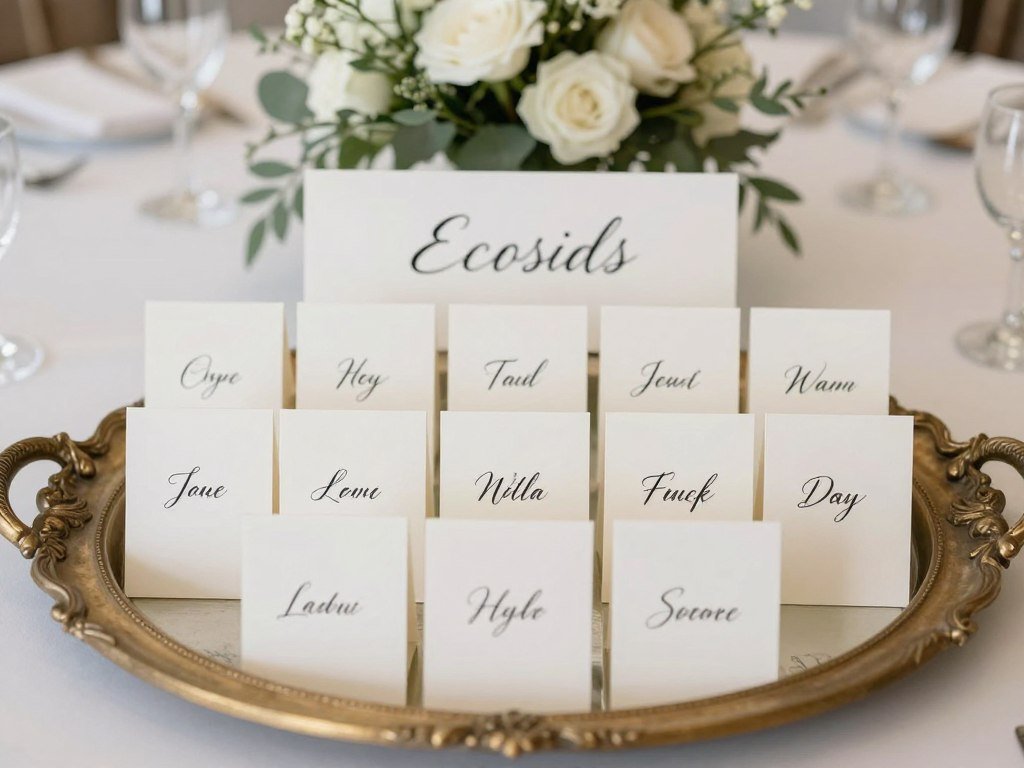 elegant escort card display wedding ideas with calligraphy cards on table