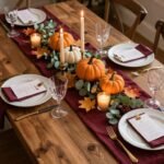 elegant fall bridal shower ideas table setting with autumn decorations