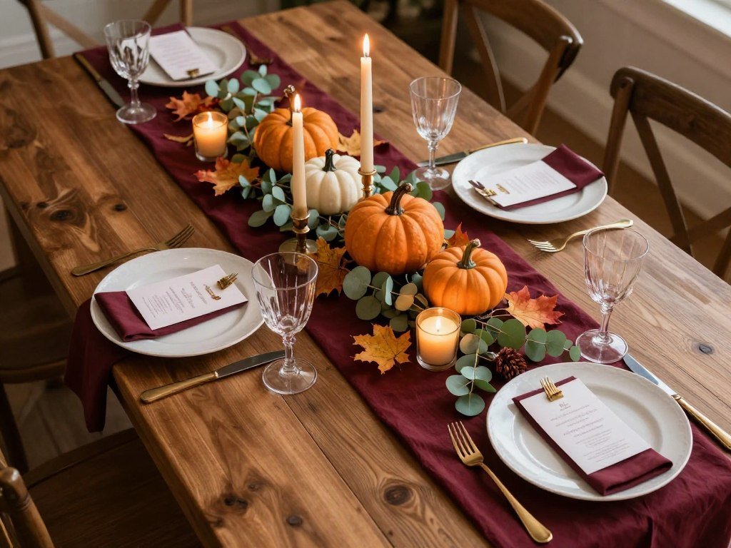 elegant fall bridal shower ideas table setting with autumn decorations