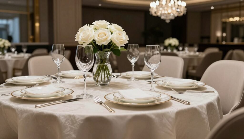 elegant formal table runner with fine china and crystal glassware elegant formal table runner with fine china and crystal glassware