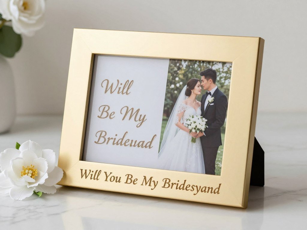 elegant gold picture frame with bridesmaid proposal message engraved