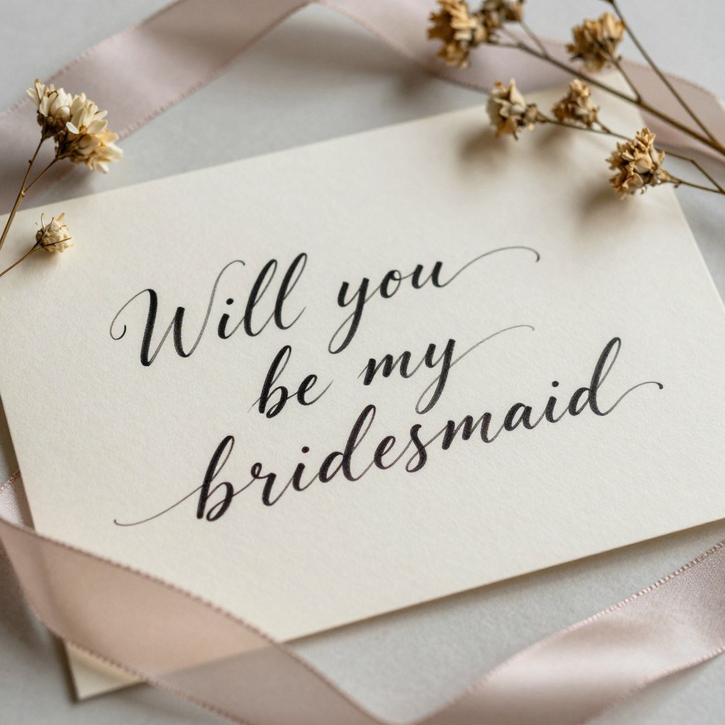 elegant handwritten bridesmaid proposal card with calligraphy