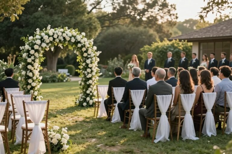 elegant micro wedding ceremony setup with intimate seating arrangement for small guest list