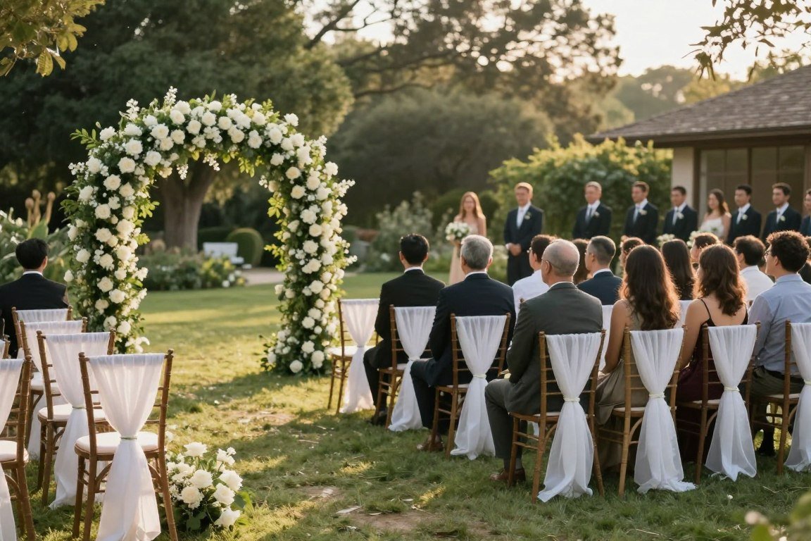 elegant micro wedding ceremony setup with intimate seating arrangement for small guest list
