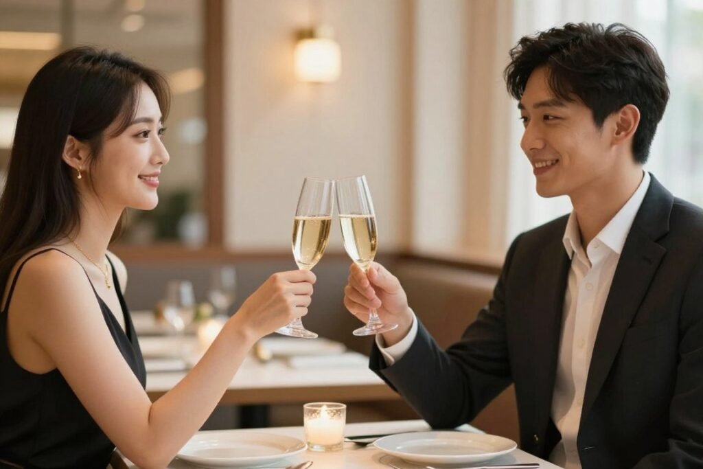 elegant milestone anniversary celebration with couple toasting champagne