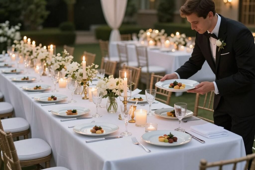 elegant outdoor wedding plated dinner