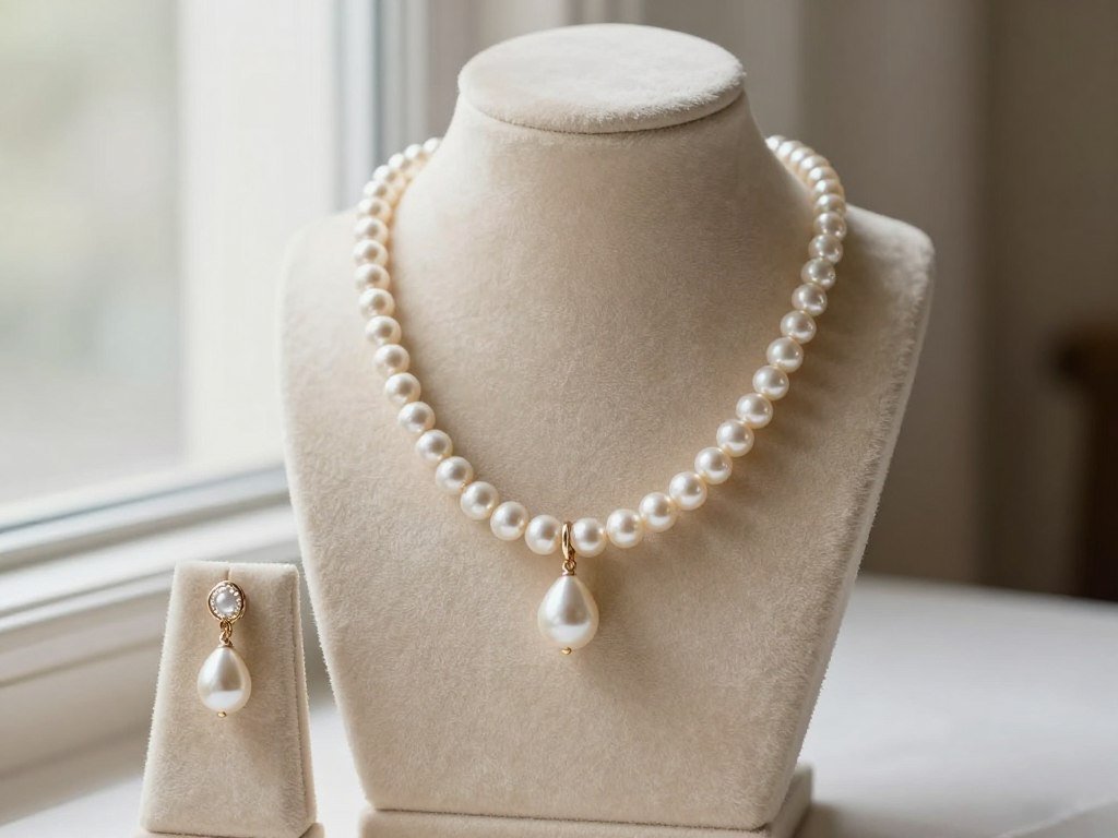 elegant pearl earrings and pearl necklace wedding day jewelry set