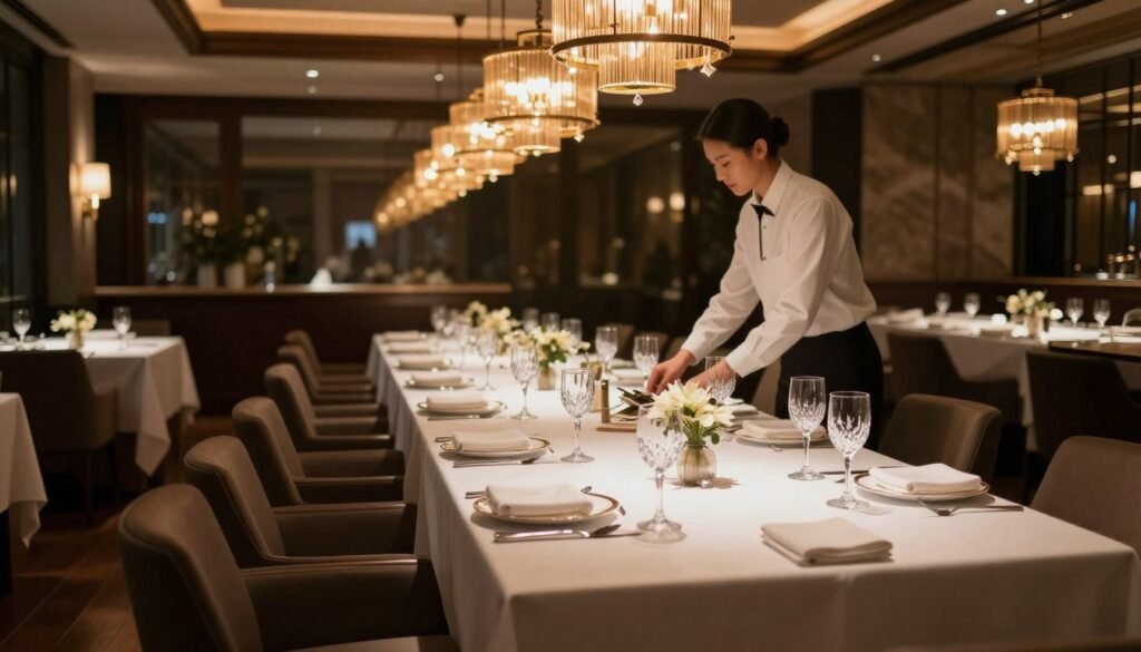 elegant private dining room in upscale restaurant with long table elegant private dining room in upscale restaurant with long table