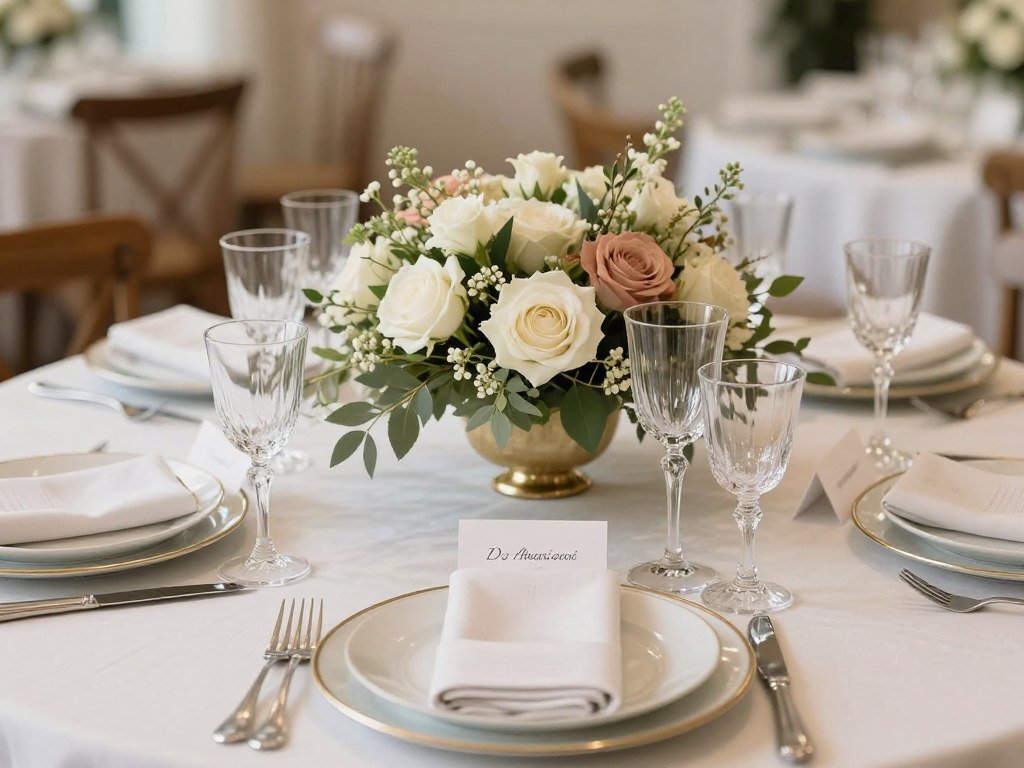 elegant table setting with low floral centerpiece and place settings elegant table setting with low floral centerpiece and place settings