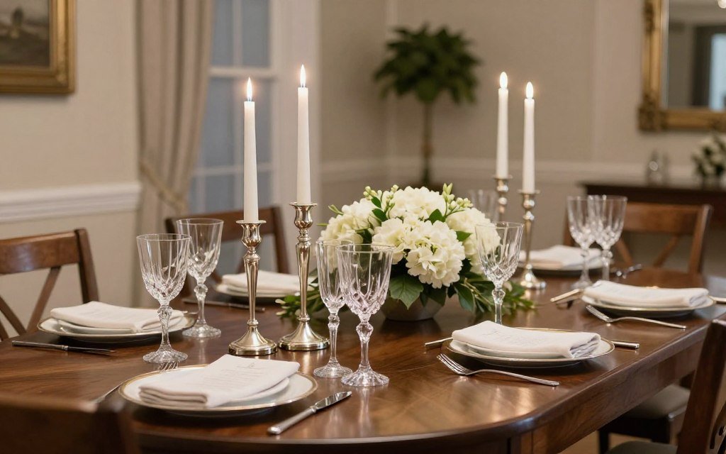 elegant table with candles and flower arrangement