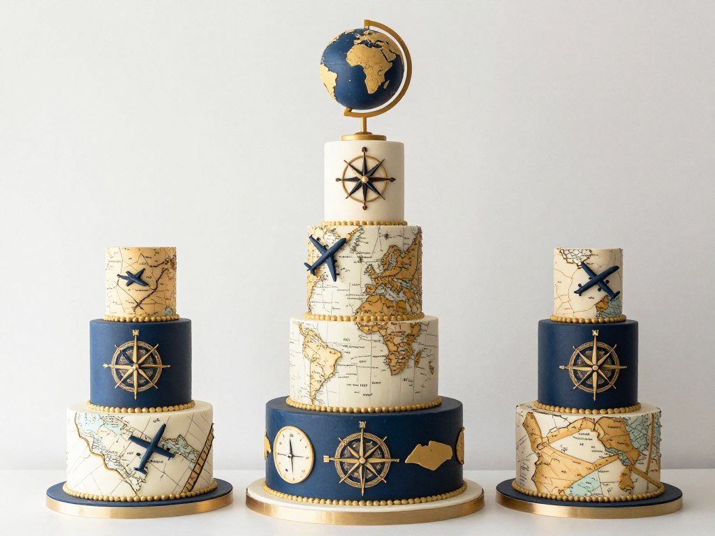 elegant themed wedding cake with subtle travel motifs and vintage map details elegant themed wedding cake with subtle travel motifs and vintage map details