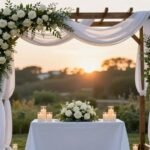 Wedding Altar Ideas: Transform Your Ceremony with Breathtaking Backdrops elegant wedding altar ideas with flowing fabric and lush florals