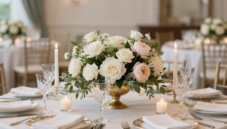 elegant wedding centerpieces ideas with flowers and candles on reception tables