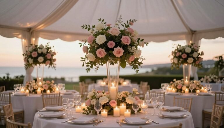 elegant wedding ideas decoration featuring romantic floral centerpieces and ambient lighting