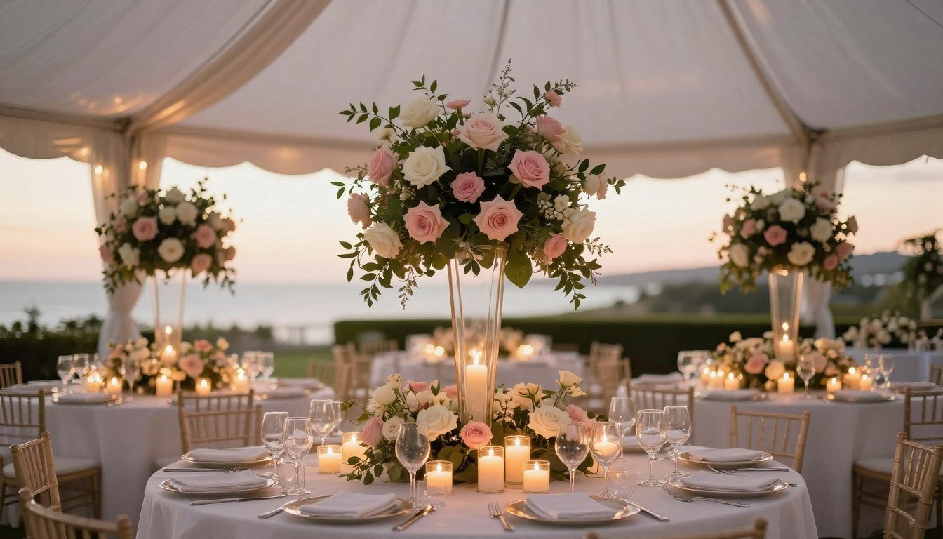 elegant wedding ideas decoration featuring romantic floral centerpieces and ambient lighting
