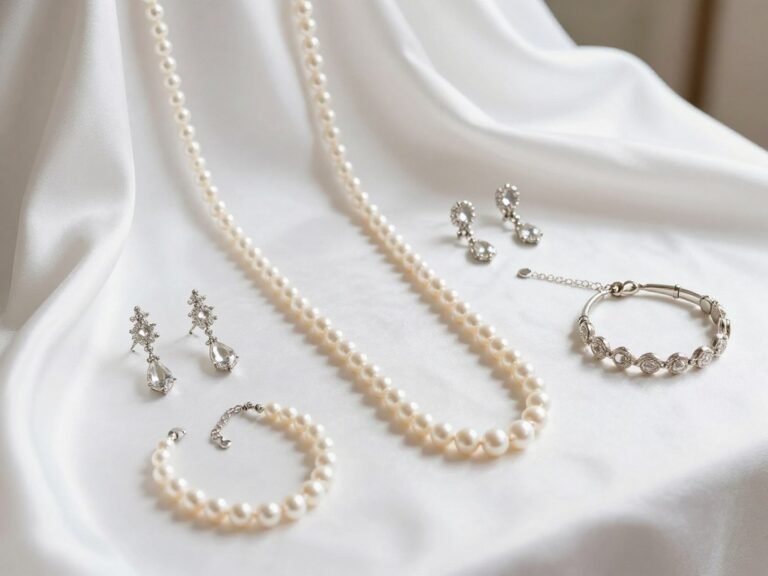 elegant wedding jewelry ideas for bride featuring pearl and crystal pieces