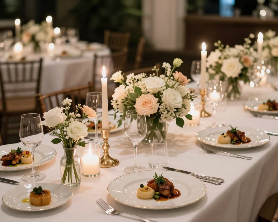 elegant wedding menu ideas featuring beautifully plated dishes on formal table setting