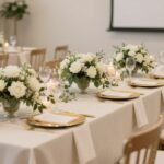 elegant wedding reception table setting with coordinated decor elements showcasing cohesive design style