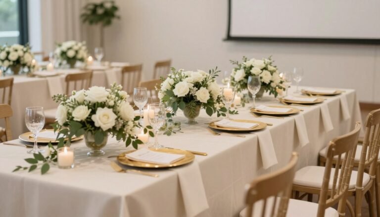 elegant wedding reception table setting with coordinated decor elements showcasing cohesive design style