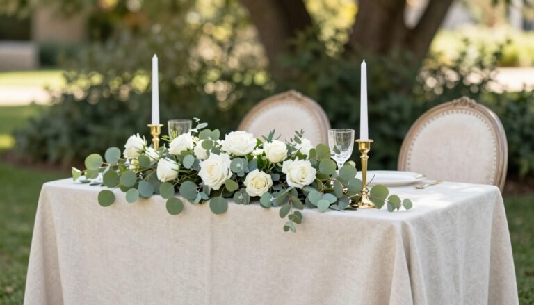 elegant wedding sweetheart table ideas with greenery and candles