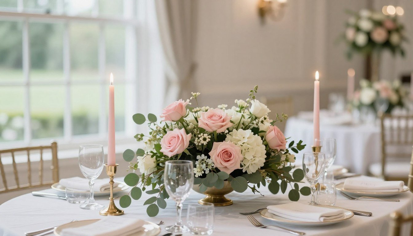 elegant wedding table ideas featuring romantic centerpiece with candles and flowers