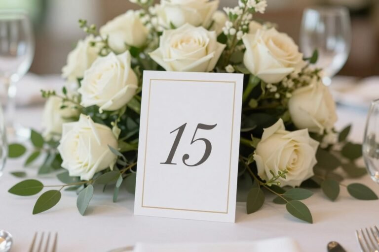 elegant wedding table number display with floral arrangements