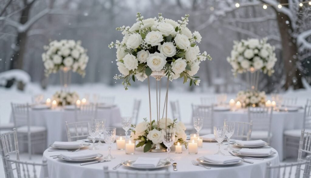 elegant winter wedding with white and silver decor