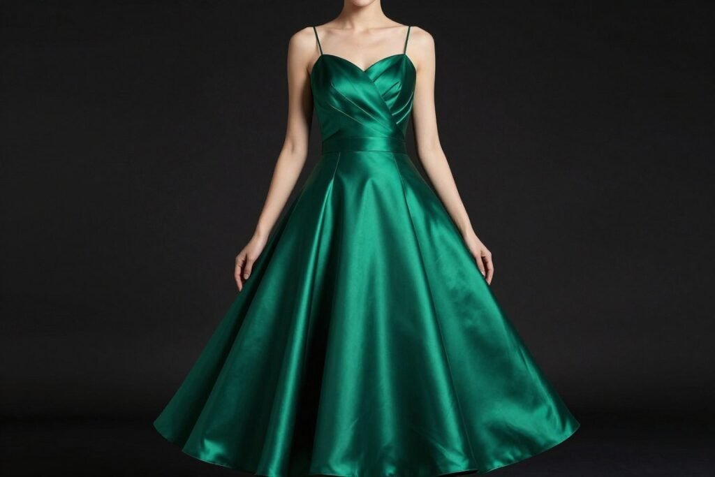 emerald green satin bridesmaid dress full length