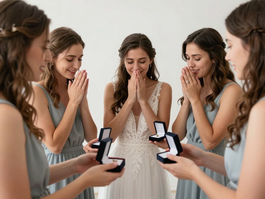 emotional moment of bridesmaids with their proposal boxes expressing gratitude