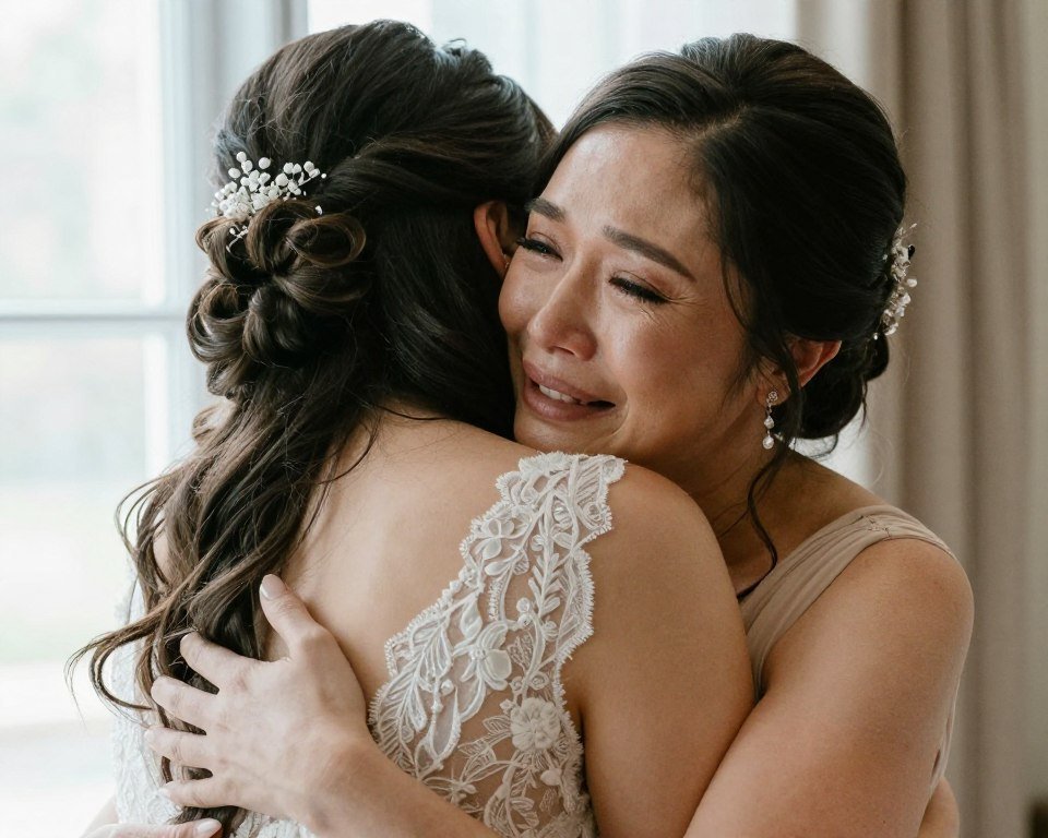emotional wedding party photos showing touching moment