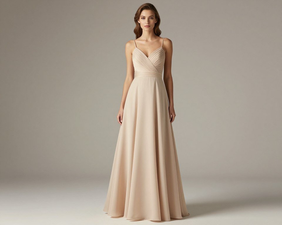 empire waist neutral bridesmaid dress showing flattering silhouette